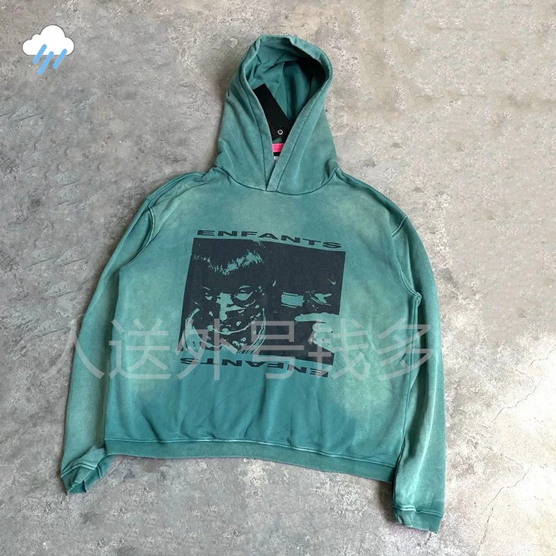 Men Women Oversized Vintage Washed Green Graphics Print ERD Hoodie Hooded Top Quality Cotton Enfants Riches Deprimes Pullovers