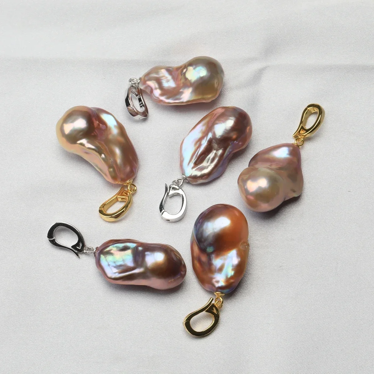 Selected high-quality 20-26mm natural irregular colorful Baroque pearls s925 Sterling Silver universal buckle pendant jewelry