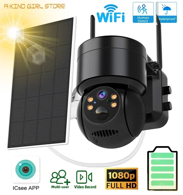 4MP Wifi Solar Camera PIR Detection PTZ Wireless Outdoor Surveillance Cameras Solar Powered Panel Battery iCsee IP Camera Video