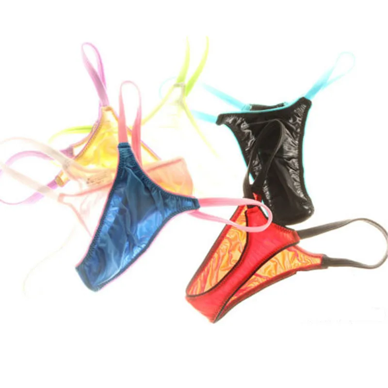 

Color Contrast Nylon Thongs for men sexy Low Rise Elastic Breathable T-back Underwear