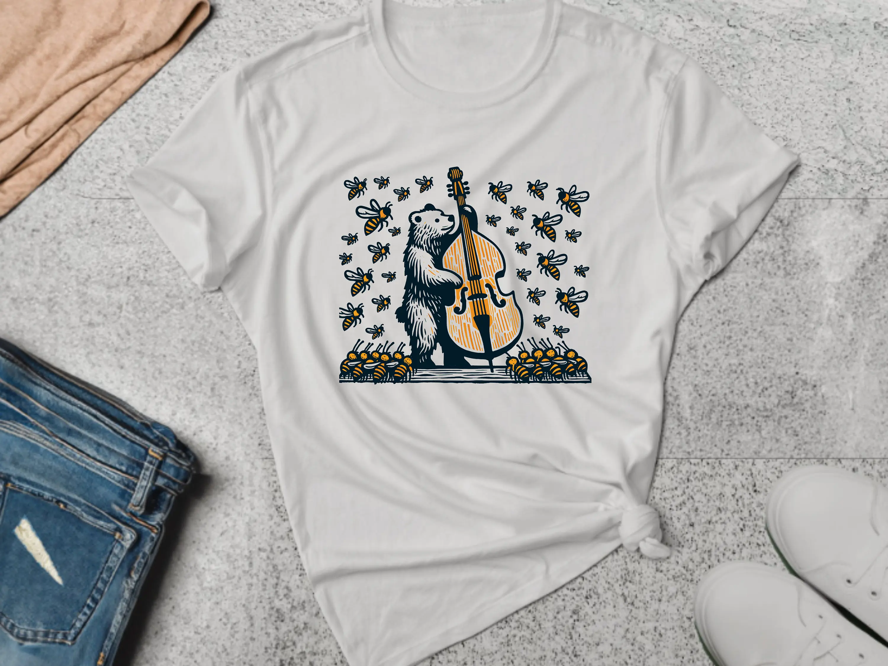 Bear Music T Shirt Double Bass Musician Lover Band Bassist