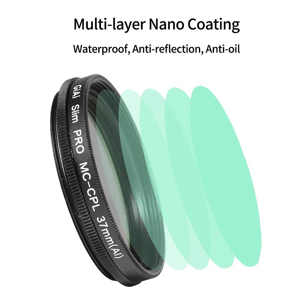 GiAi-filtro CPL para teléfono inteligente, lente polarizadora para cámara, 37mm, con abrazadera, Universal, para IPhone y Samsung