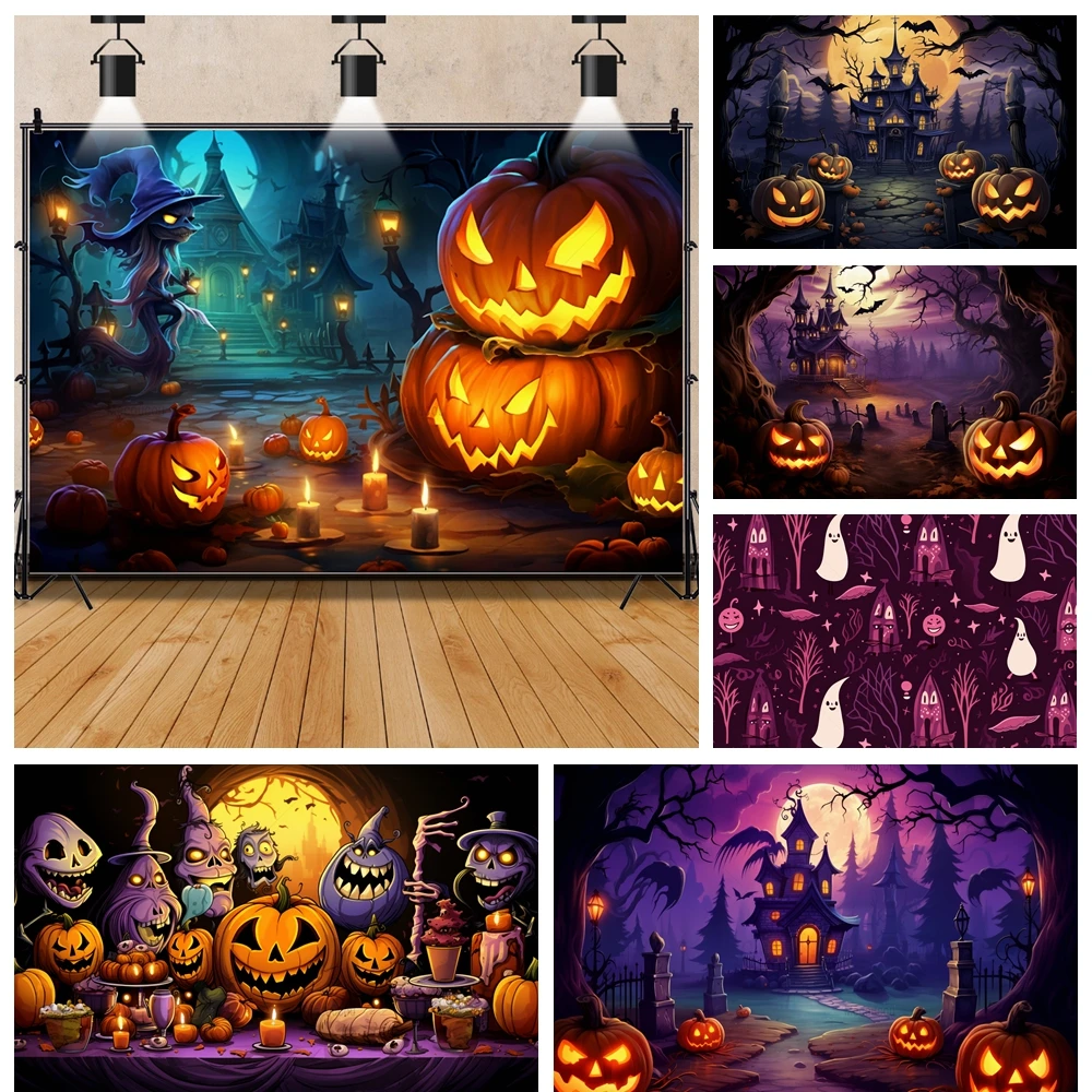 Halloween Fear Pumpkin Horror Night House Moon Family Party Banner Backdrop Custom Adult Kids Wall Photo Poster Decor Background