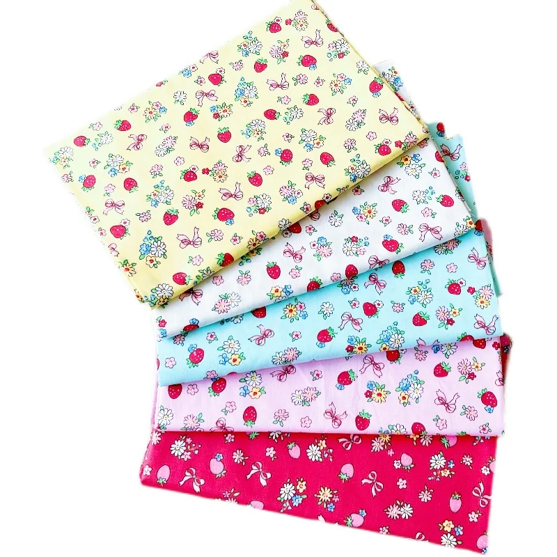 Strawberry Bow Cotton Twill Princess Style Small Flower Fabric Handmade Tablecloth Bedding Decoration