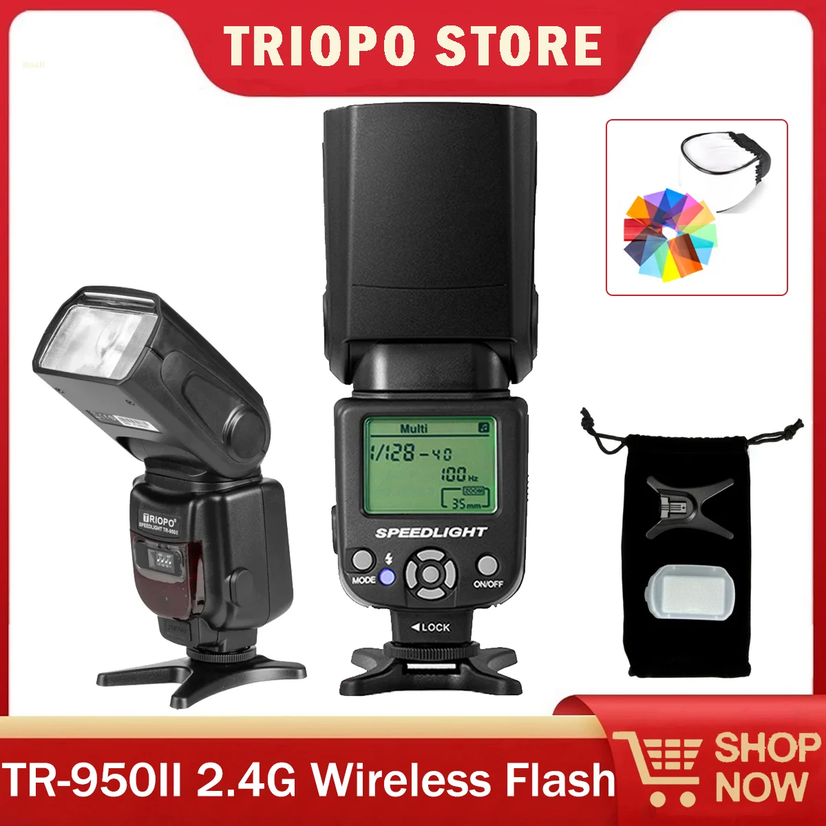 

TRIOPO TR-950II 2,4G Беспроводная вспышка Speedlite с универсальным горячим башмаком для зеркальных/зеркальных фотокамер Nikon Canon Sony Fuji Olympus
