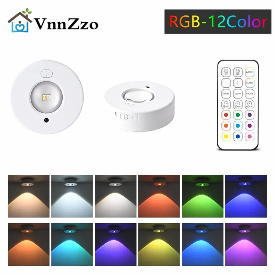 

RGB COB LED Cabinet Light Dimmable 12Color Remote Control 5V USB Type-c Rechargeable Night Light for Kitchen Wardrobe Bedroom