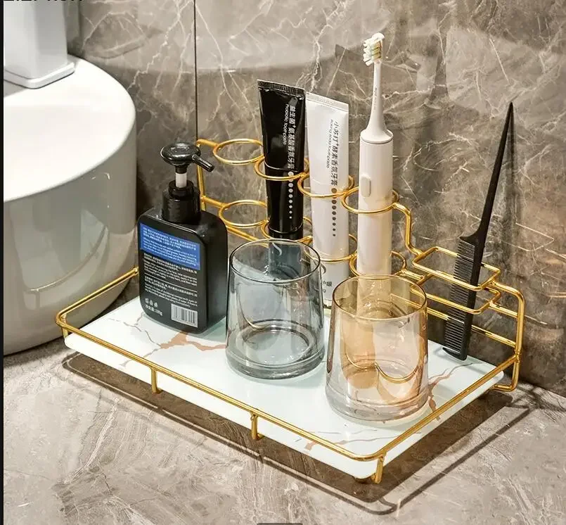 

Металлический стеклянный поднос для хранения, держатель для электрической зубной щетки, настенная полка, чашка для полоскания рта, полки для ванной комнаты, органайзер