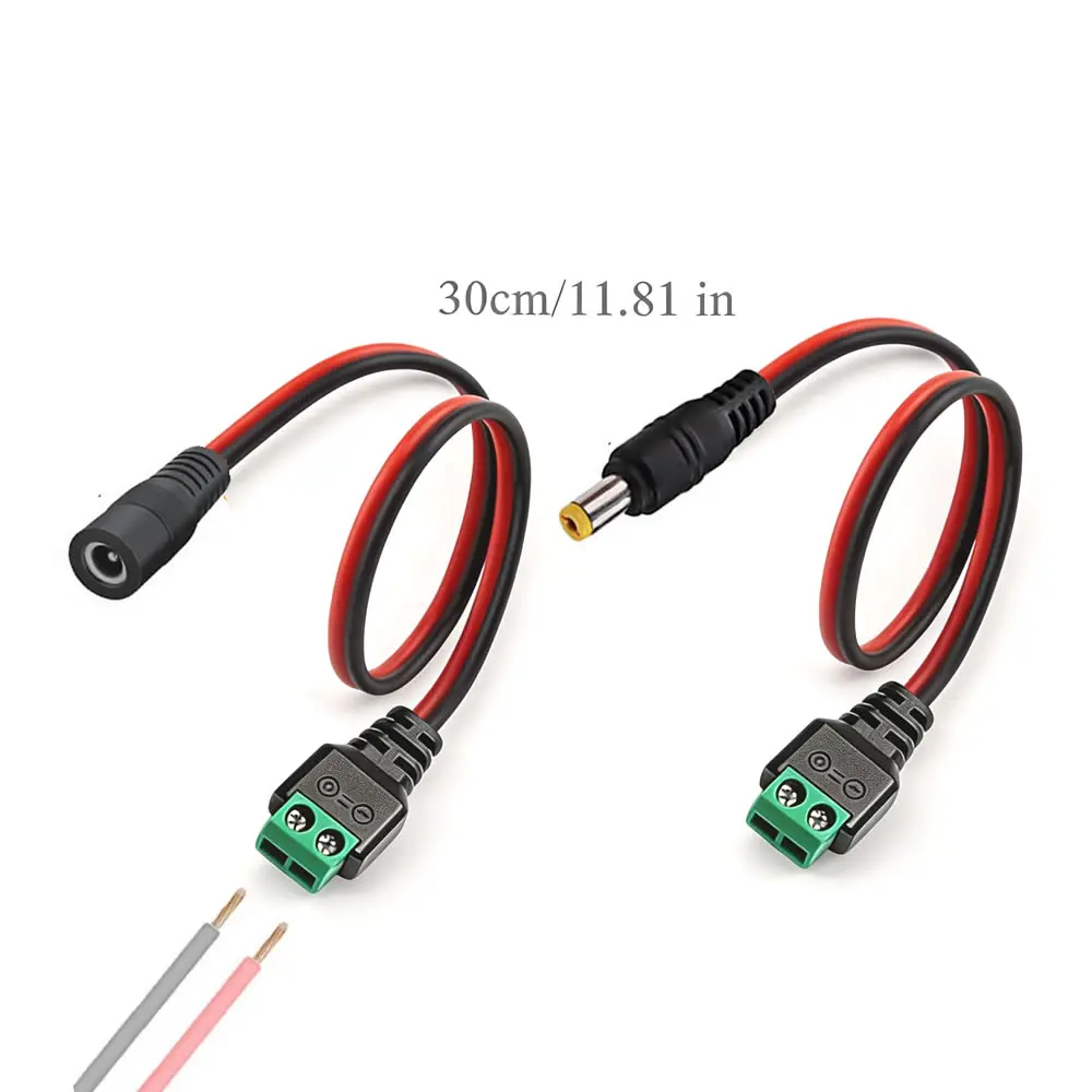 30cm Male+Female 2.1x5.5MM DC Power Jack Plug to 2 Pin Screw Terminal Free Welding Socket Connector Power Supply Cable