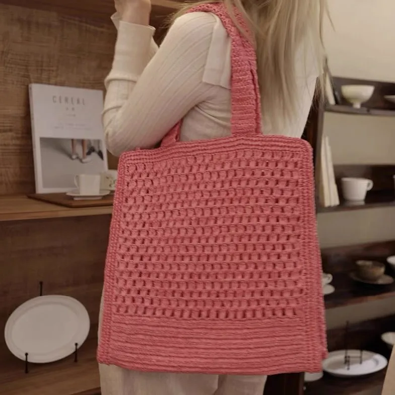 

Women Straw Woven Tote Bag Summer Beach Bags Large Capacity Fashion Woven Handbag Simple with Travel Vacation