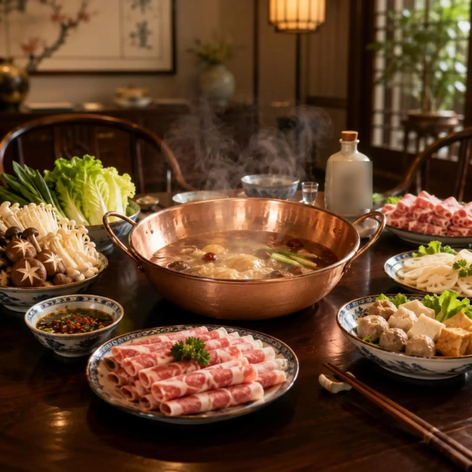 Copper Hot Pot Loop Handles Wide Copper Basin Polished Curved Walls