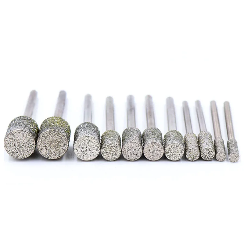 5Pcs 3/4/5/6/8mm Cylinder Diamond Grinding Burrs Drill Engraving Bit for Dremel 60 Grit Coarse