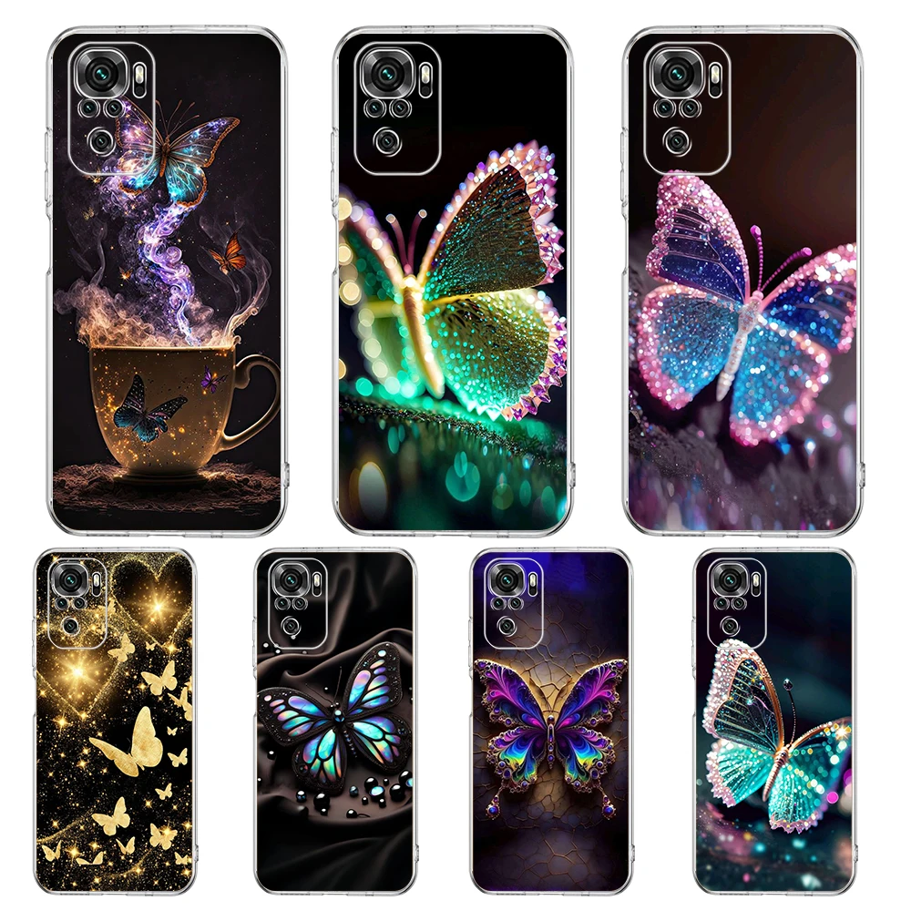 Transparent Phone Case for Redmi 13C 12C 10C Note 13 12 11 11T K40 Gaming Plus Pro Soft TPU Shell Luxury Butterfly Glitter Clear