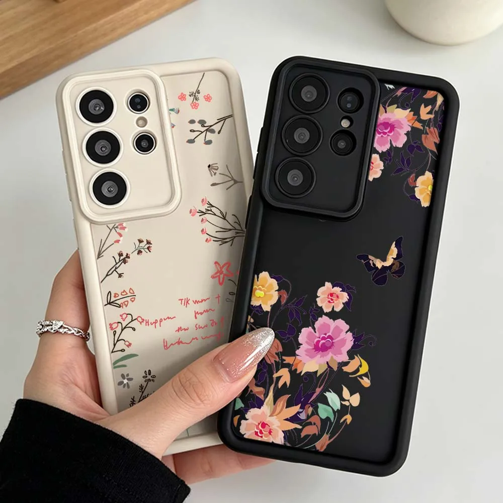 Floral Butterfly Pattern Silicone Case For Samsung Galaxy S26 S25 S24 S23 S22 S21 S20 Ultra Plus FE Soft Phone Case
