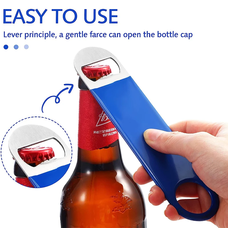 LMETJMA 1Piece Bartender Bottle Opener Stainless Steel Beer Bottle Openers Rubber Flat Bottle Opener Heavy Duty Bar Opener JT216