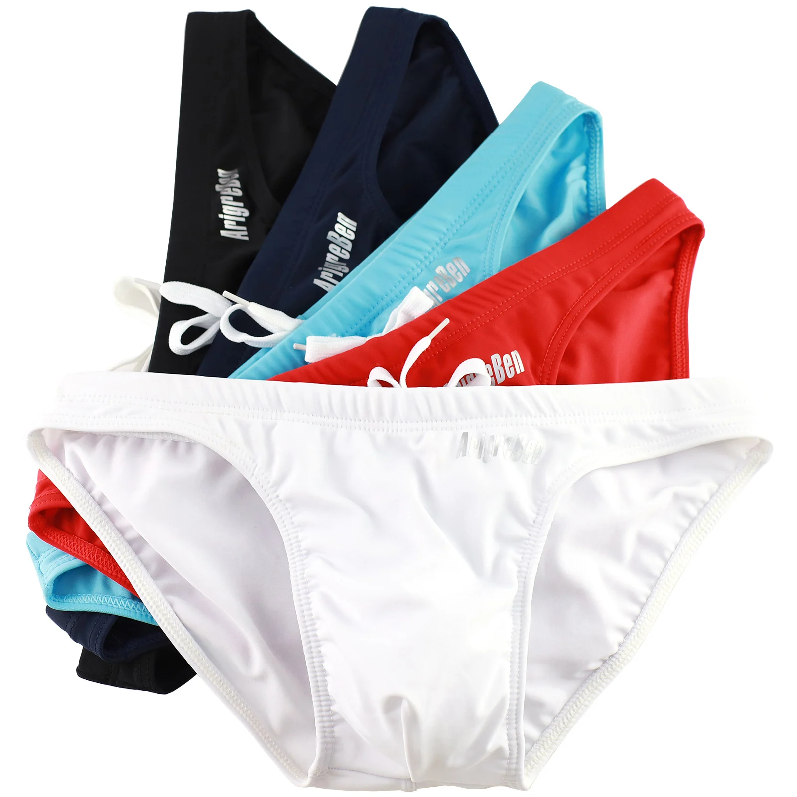 

3pcs Mens Swimwear Solid Color Lace-up Swimming Briefs Sexy Low Waist Big Pouch Bathing Shorts Comfortable Man Bikini Beachwear