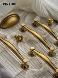 Tinyhob Retro Bronze Cup Handle Shell Shape Solid Brass Cabinet Knobs Cupboard Furniture Drawer Handle