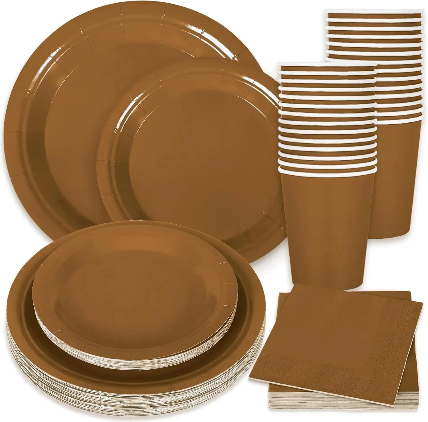 

100Pcs Brown Tableware Set Fall Disposable Dinnerware Set 50Pcs Paper Plates 25Pcs Napkin 25Pcs Cups for Wedding Birthda
