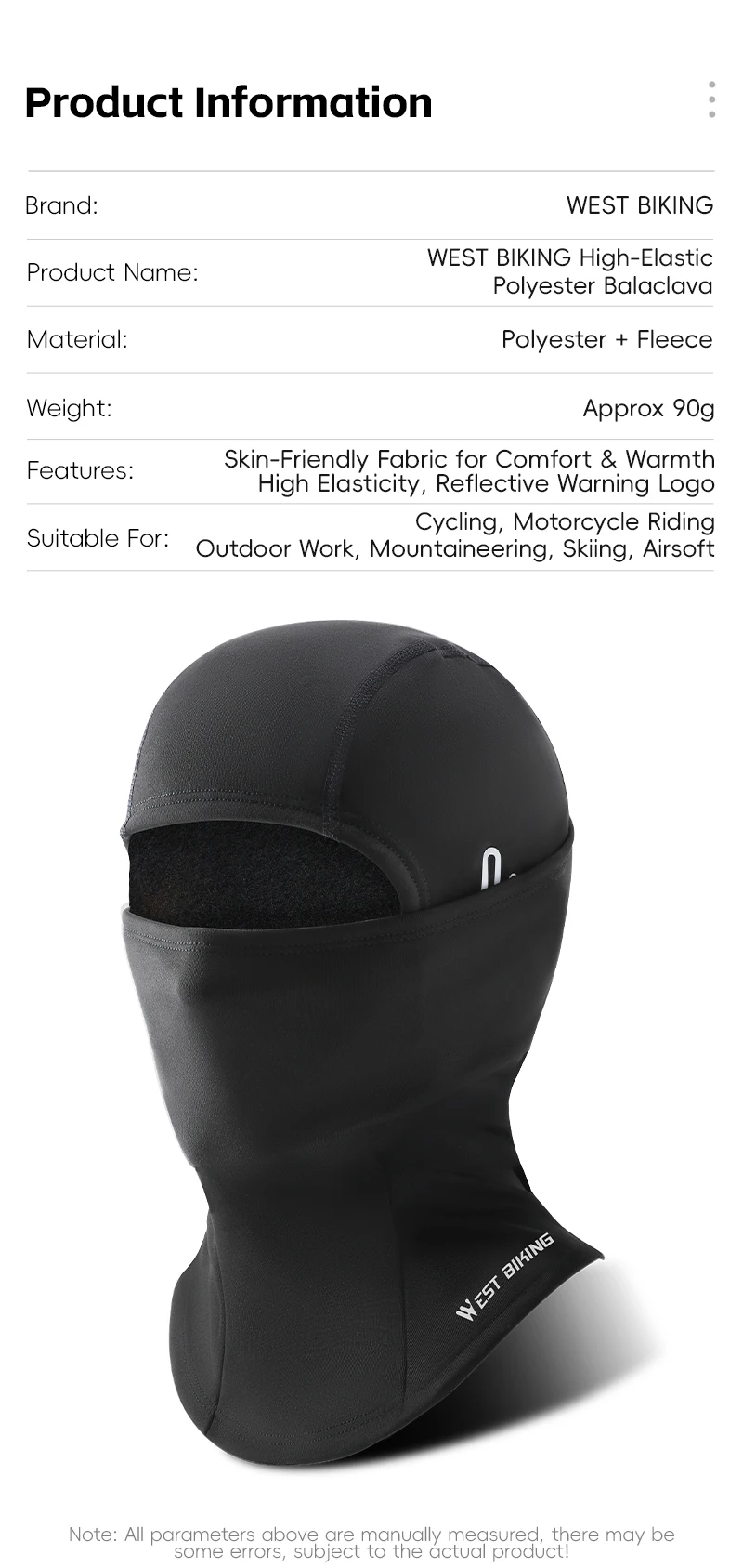 WEST BIKING Winter-Sturmhaube Winddichte Thermische Gesichtsmaske für Radfahren, Skifahren, Motorradfahren, Fleece-Halswärmer, Warme Abnehmbare Mundabdeckung – Detail 3