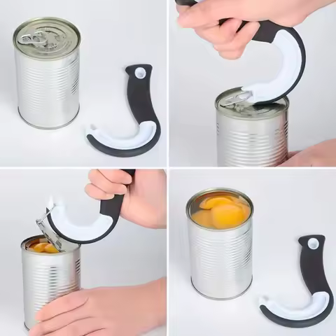 1pcs Portable J-Shaped Easy Grip Tin Openers Kitchen Non-Slip Jar Opener Lid Opening Tools Ring Pull Can Opener Multifunctional