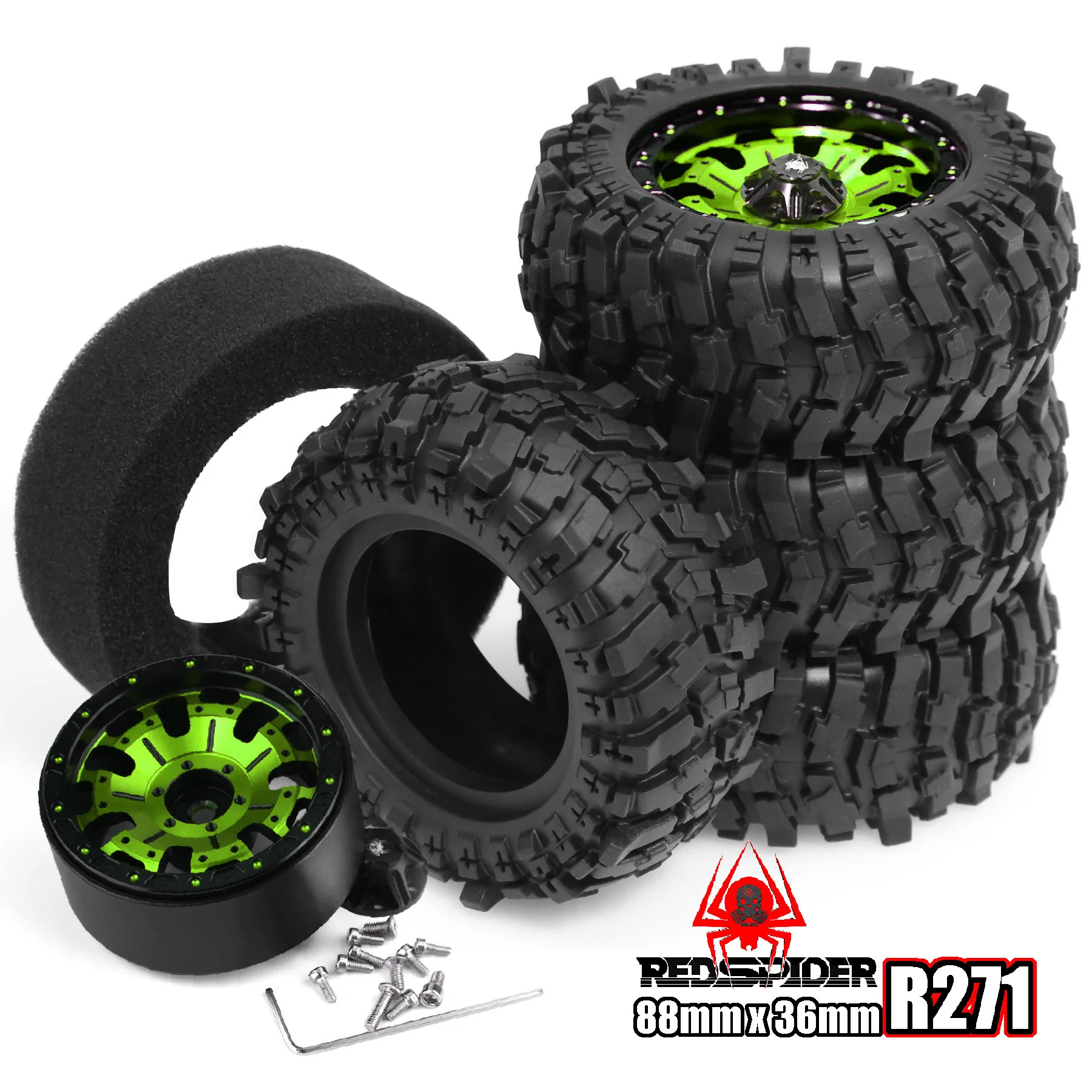 

RC 4pcs Metal 88mm Beadlock Wheels and Tires for 1/12 Crawler Car MJX H12Y+ MN-128 MN-82S LC79 MN-82