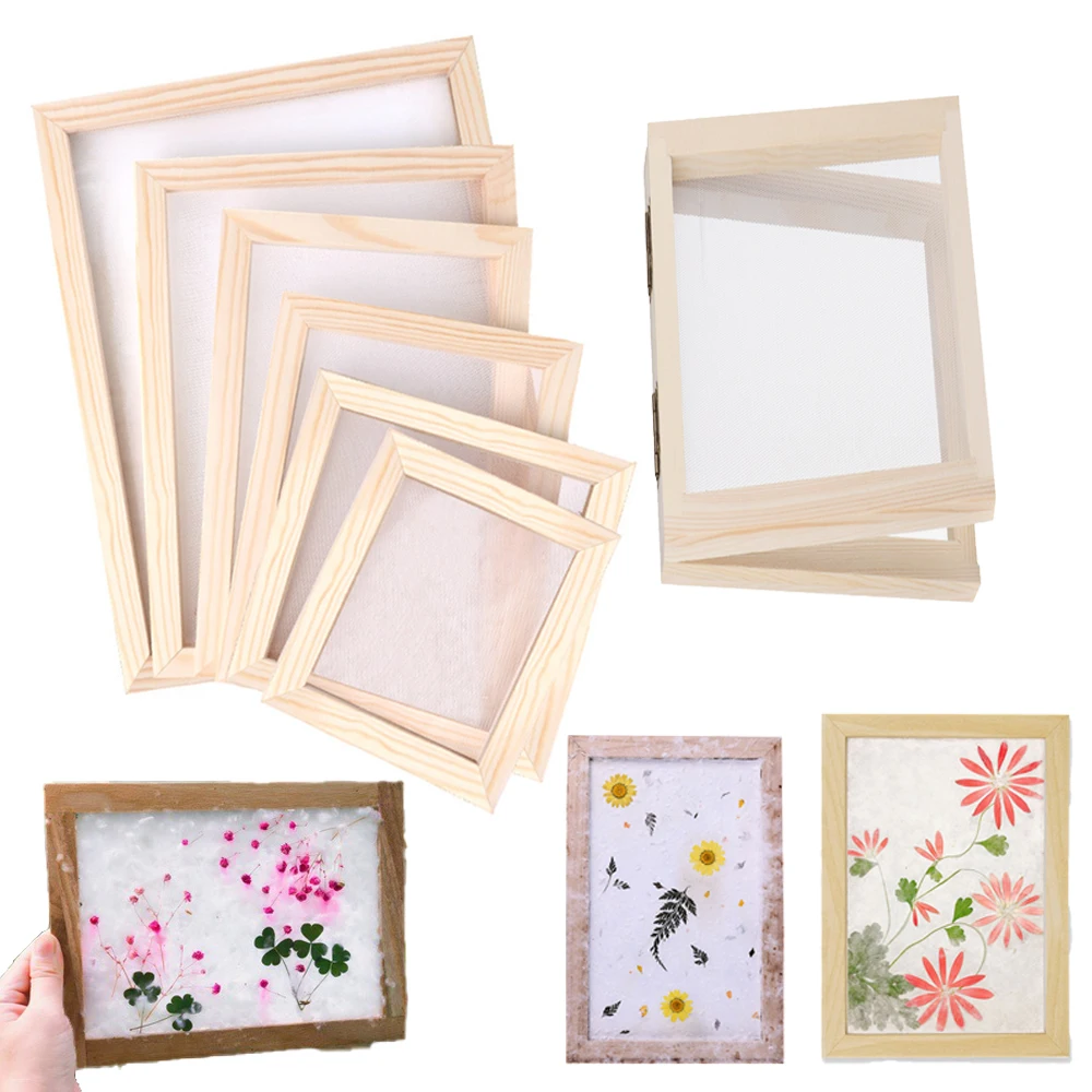 Paper Making Screen Kit, Includes Wooden Paper Making Mold Frame, Dried Flowers, Sponge for DIY Paper Craft