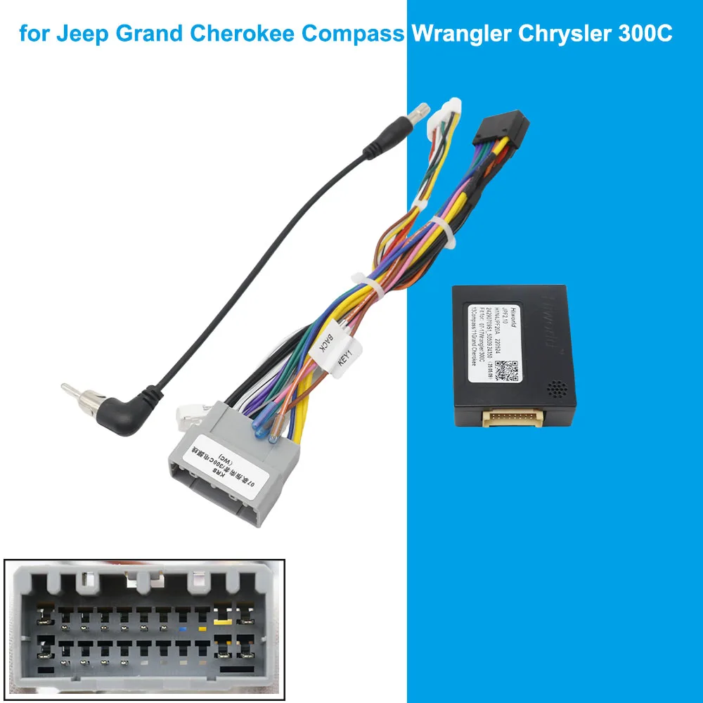 Radio Wiring Harness Adapter CAN Bus Decoder 16 Pin Plug to 22 Pin Cable for Jeep Grand Cherokee Compass Wrangler Chrysler 300C