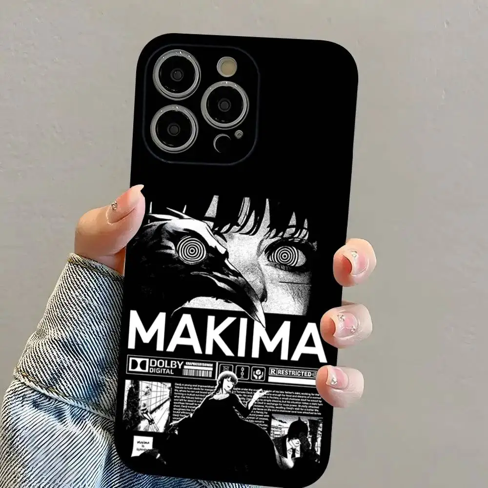 حافظة هاتف رائعة من M-Makima Chainsaw Man لهاتف آيفون 16 15 14 13 12 11 PRO MAX PLUS حافظة صغيرة من مادة البولي يوريثان الناعمة والصديقة للبشرة