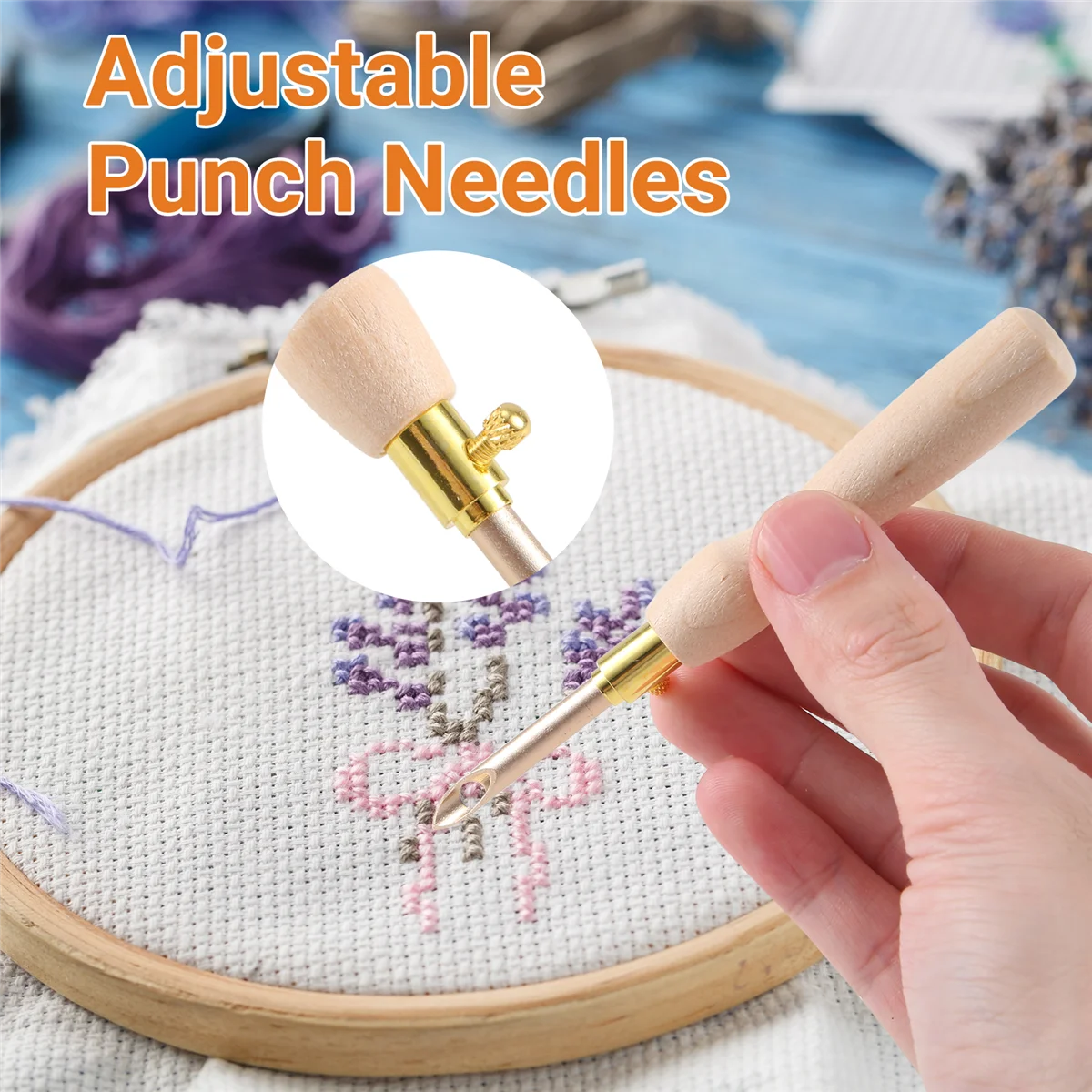11Pcs Punch Needle Tool Kit Embroidery Stitching Punch Needle & Needle Threader Embroidery Poking Cross Stitch Tools