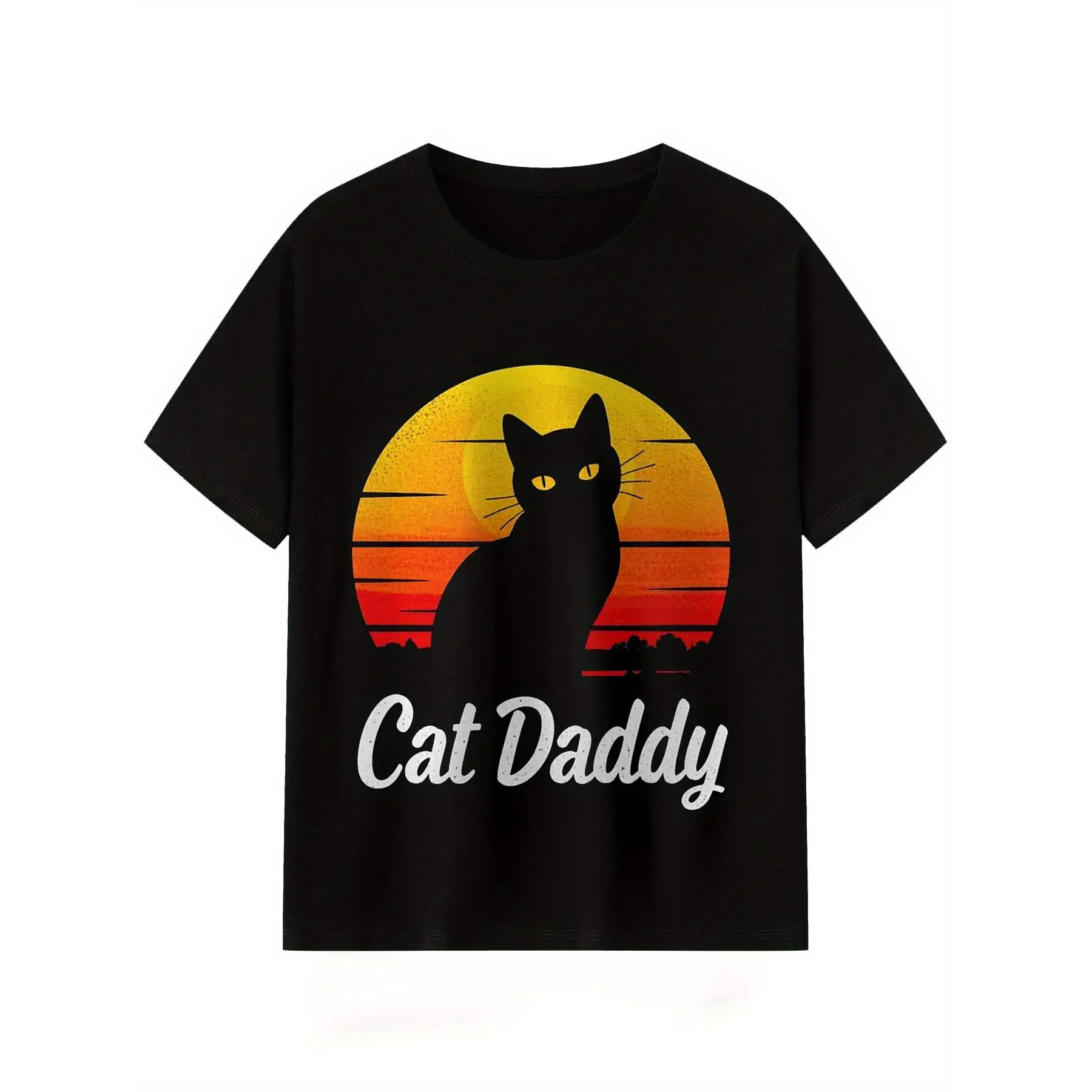 

Funny "Cat Daddy" T-Shirt, Vintage Sunset Black Cat Graphic Tee, Men's Cat Lover Humorous Top, Father's Day Gift