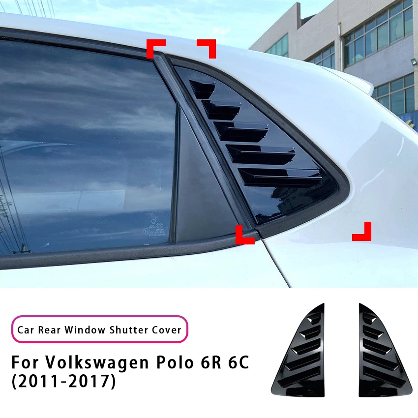 2pcs Car Rear Side Window Trim Spoiler ABS Car Window Shutter Cover Louver Air Vents For Volkswagen Polo 6R 6C 2011-2017