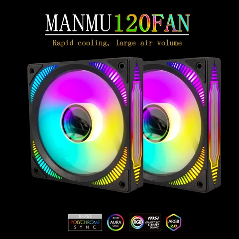 MANMU Pc Fan 120mm Quiet Computer Fan Cooling Mirror Light Effect For Desktop Computer Fan for Controller