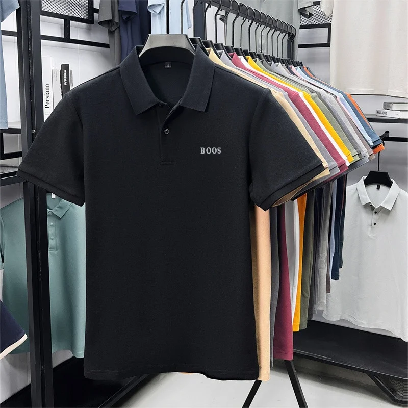 100% Baumwolle Hochwertige Herren Kurzarm-Poloshirts mit Kragen und Knöpfen Buchstabendruck Mehrere Farboptionen Meistverkaufte Herrenbekleidung – Detail 7