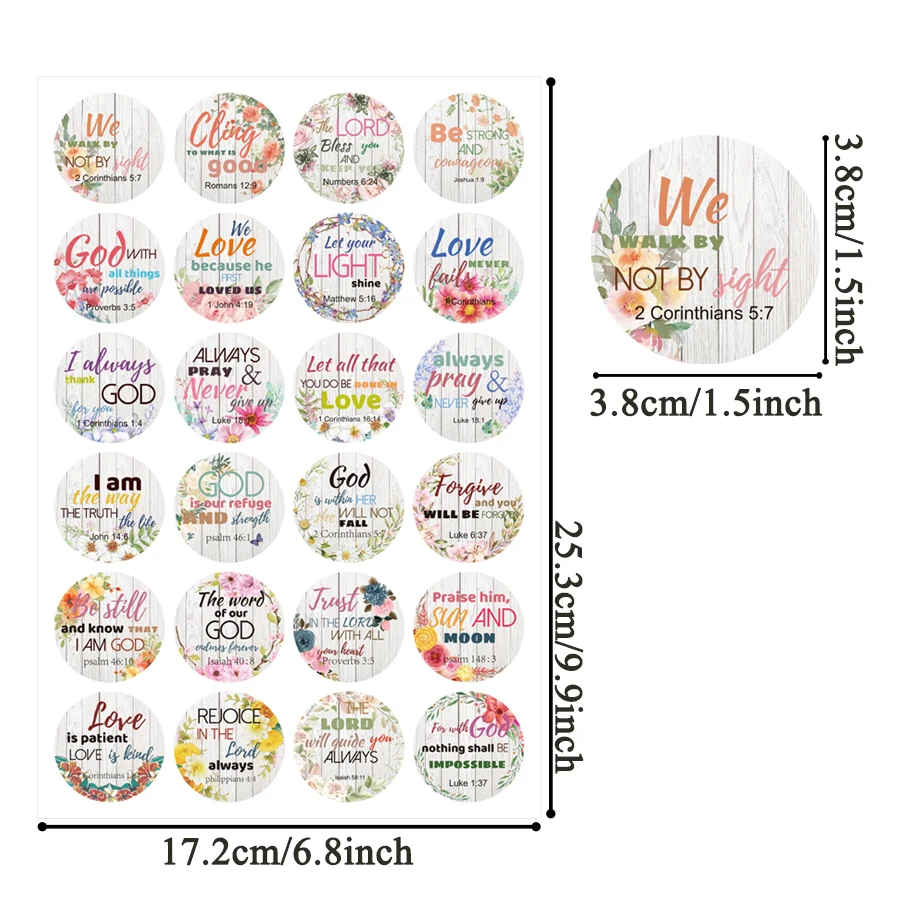 240 Pcs Bible Verse Stickers Floral Round Scripture Labels Christian Inspirational Faith Quotes for Gift Wrapping Envelope Seals