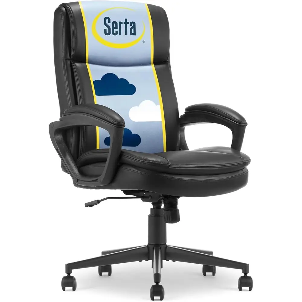 

Ergonomic Office Chair with Lumbar Support, Plush Seat Cushion, Padded Armrests, Swivel Base, Bonded Leather, Black