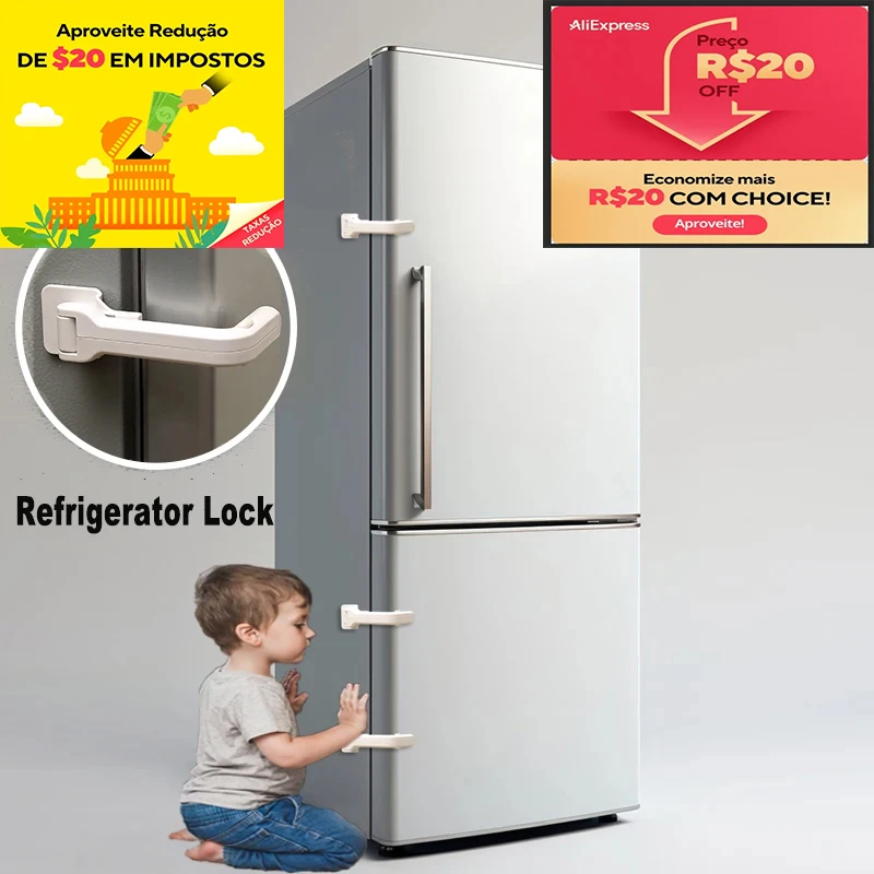 1 peça de trava para geladeira, trava de segurança para bebês, produtos de segurança para casa, adequada para geladeira de porta única, fácil de instalar.