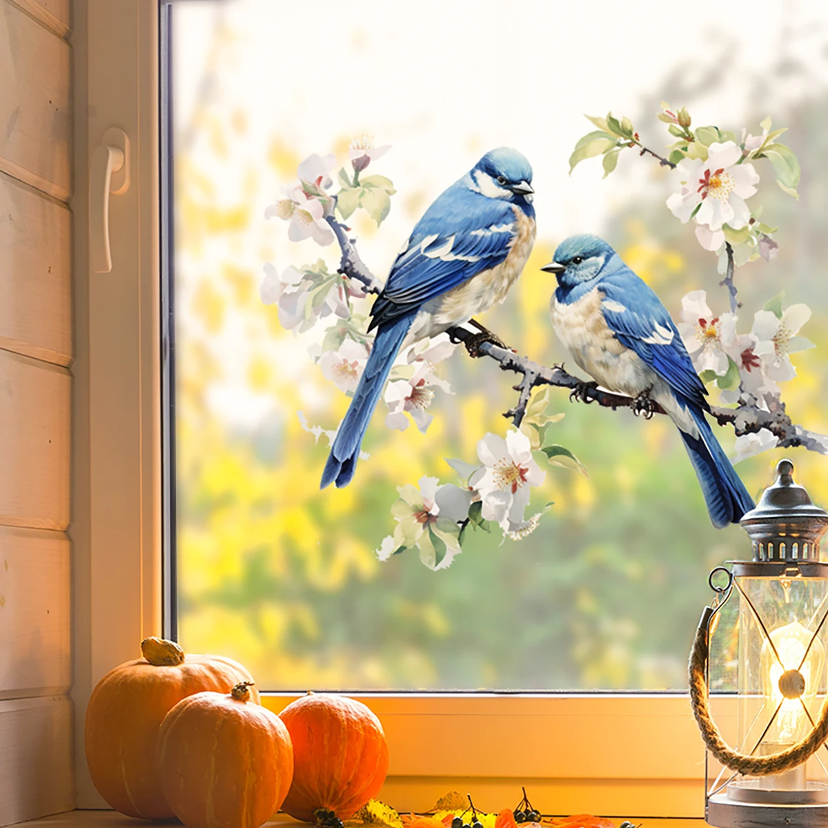 1 unidad de ramas de árbol azules, pájaros, vitrinas de cristal, pegatinas para puertas, embellecimiento de fondo del hogar, pegatinas decorativas para pared