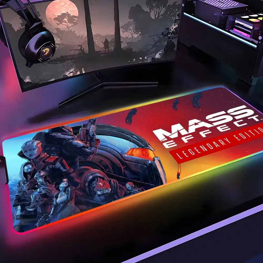 Mass Effect N7 Mouse Pad Rgb Desk Mat Back Light Led Mousepad Setup Gaming Accessories Deskmat Big Mousepad Backlight