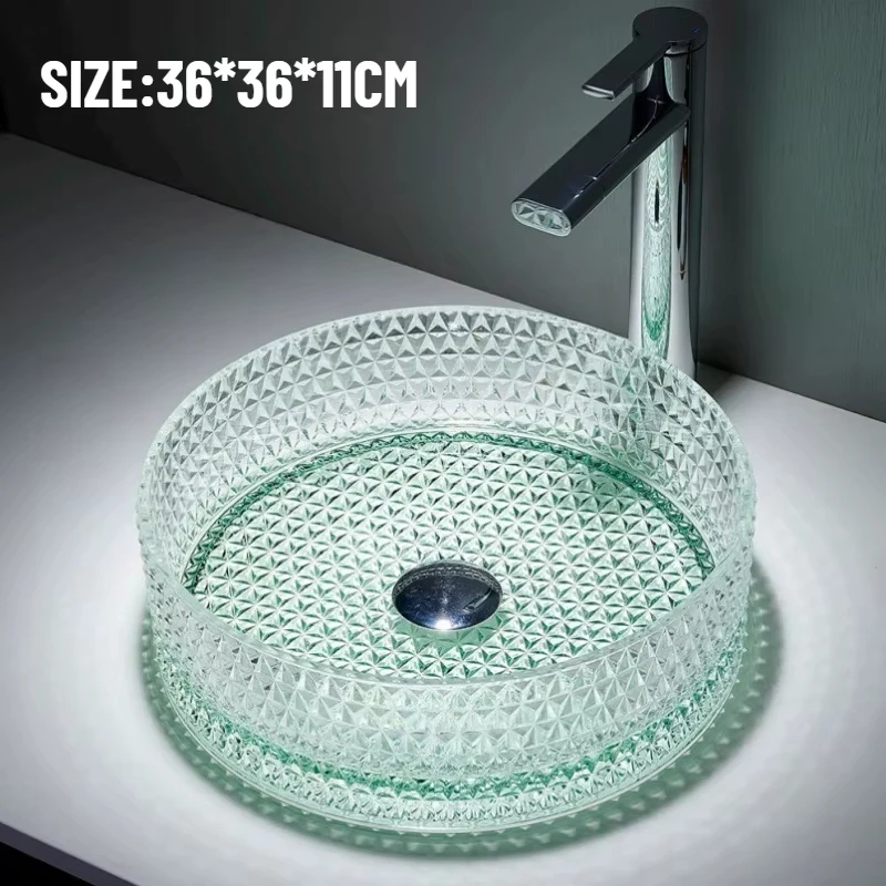 Durable round Glass Countertop Bathroom Sink Single Hole Basin Practical Kitchen Bathroom Household Supplies