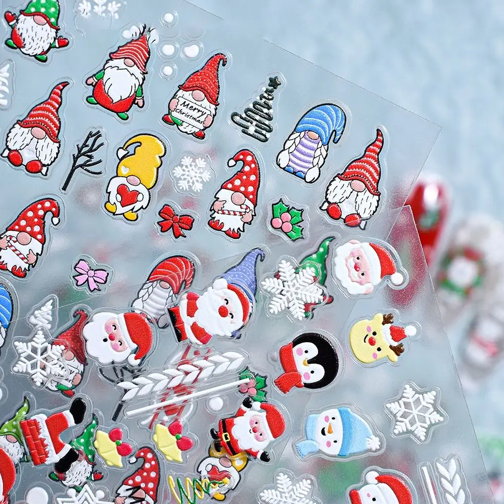 3d bonito natal arte do prego adesivos mini papai noel manicure decalques inverno relevos em relevo unhas polonês adesivo feminino