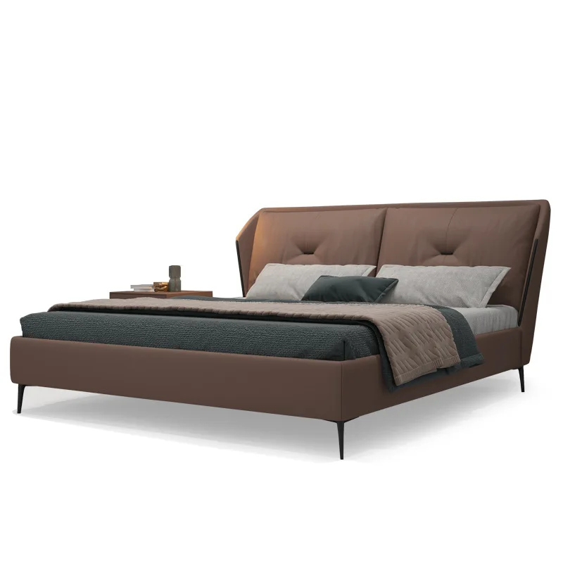 

Leather bed, Italian, minimalist, double, light luxury Internet celebrity leather art