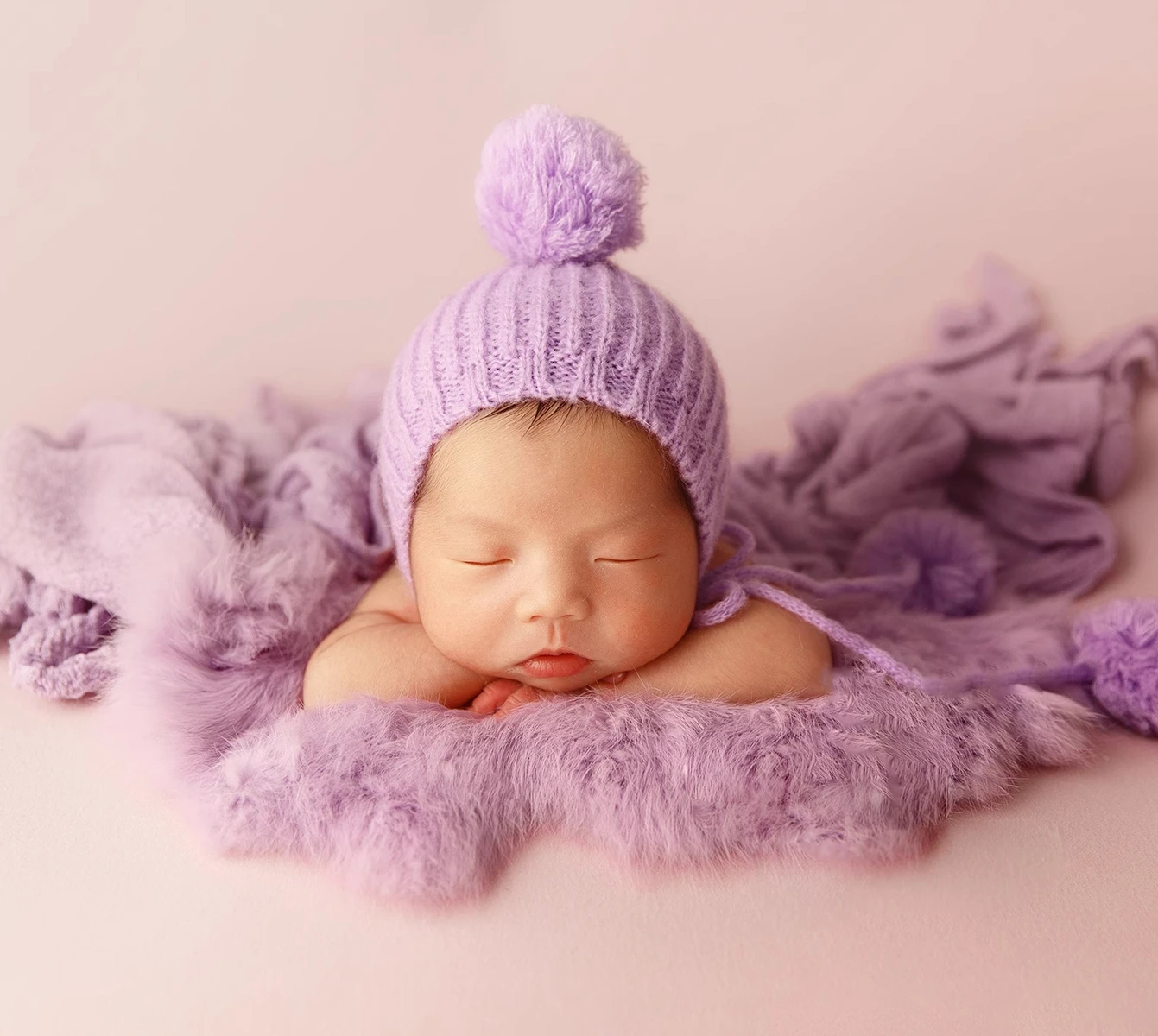 Purple Cheesecloth Wrap Newborn Photography Props Knitted Baby Hat Newborn Photography Layer Baby Photo Shoot Accessories