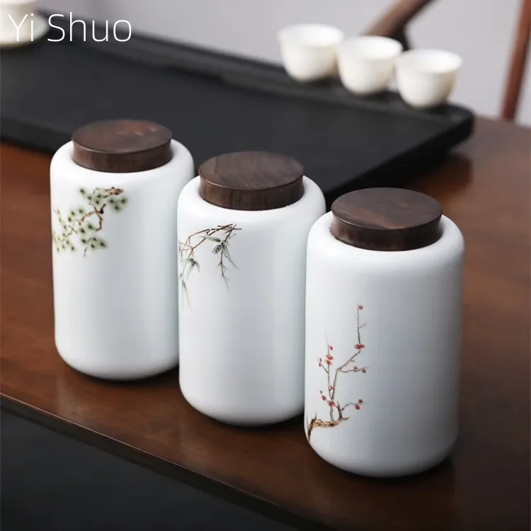 Hand-Painted Ceramic Tea Containers Sealed Cans Household Tea Container Tea Container Moisture-Proof Tea Bucket Tea Jar Tea Box