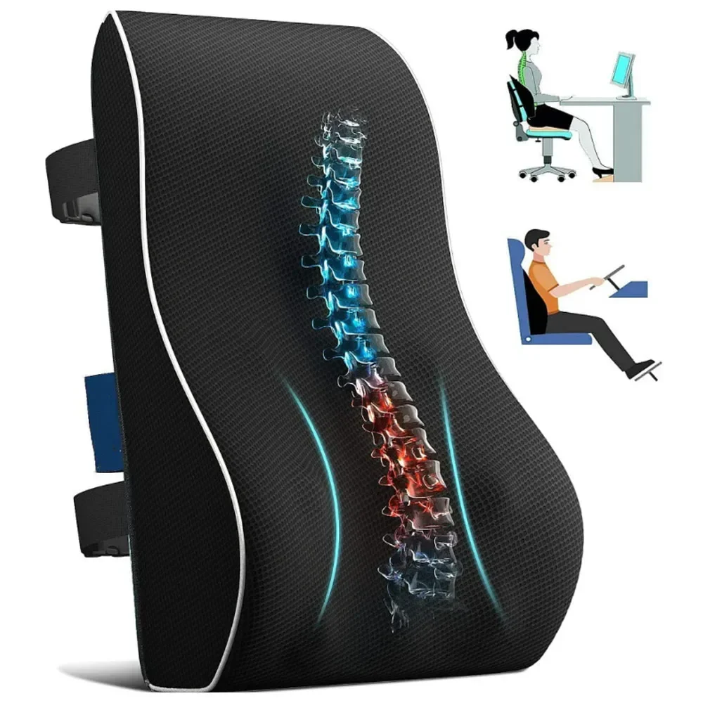 Lendenwirbelstützkissen für Bürostuhl, Auto, ergonomisches Rückenkissen aus Memory-Schaum zur Schmerzlinderung, Rückenlehnen, Schwarz