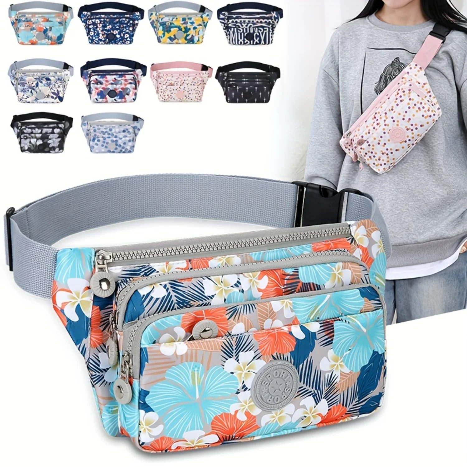 

Fashion Casual Waist Bag, Large Capacity Crossbody Chest Bag, Multi-Compartment 5 Zippers, Waterproof Oxford Cloth Fanny Pack