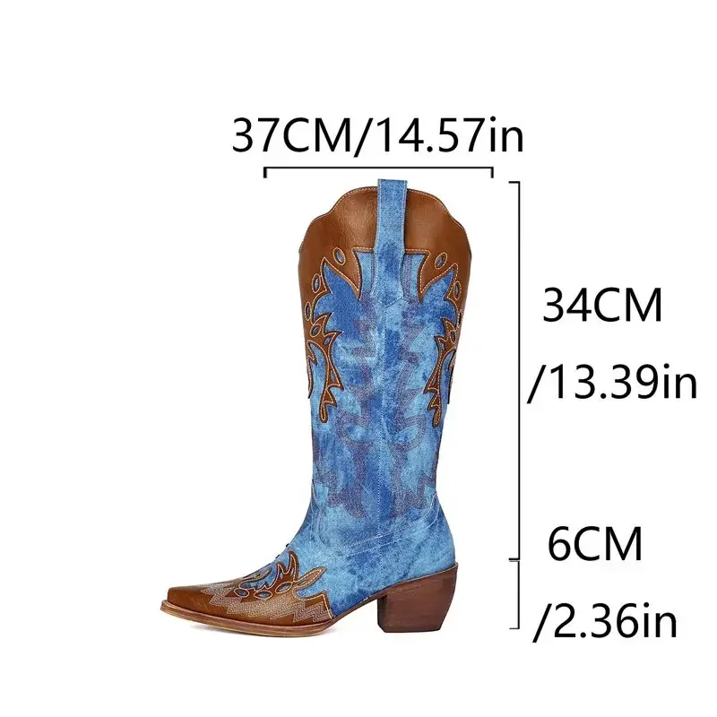 Girseaby Retro Western Boots for Women Square Toe 6cm Block Heels Slip On Mixed Color Large Size 41 42 43 Cowboy Mid Calf Fall