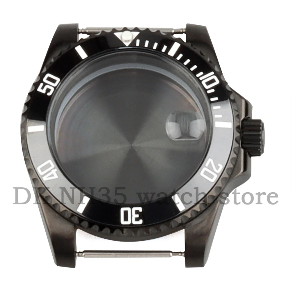 40mm High-Quality Black Watch Case Sapphire Glass Men's Watch Case Fit Submariner NH35 NH36 Movement 28.5mm Dial Watch Parts