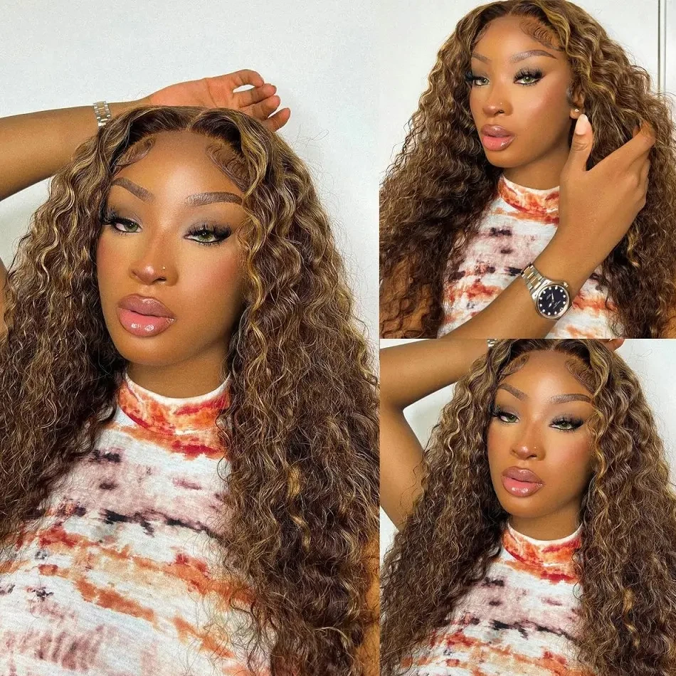 Highlight Wig Human Hair Ombre Hd Lace Wig 13x6 Deep Curly Lace Frontal Human Hair Wig Brazilian 13x4 Water Wave Wigs For Women image 3