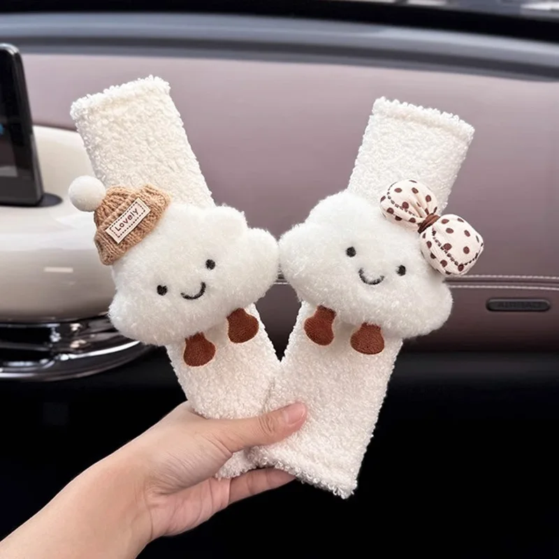 New Cute Cartoon Bow Cloud Car Seat Belt Cover Imitation wool Plush Seatbelt Shoulder Pad Protector Auto Neck Support Cushion