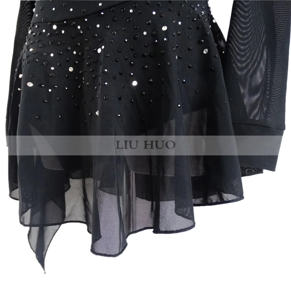 LIUHUO femmes filles Costume Performance gymnastique rythmique Ballet compétition justaucorps patinage artistique sur glace robe danse noir adolescents