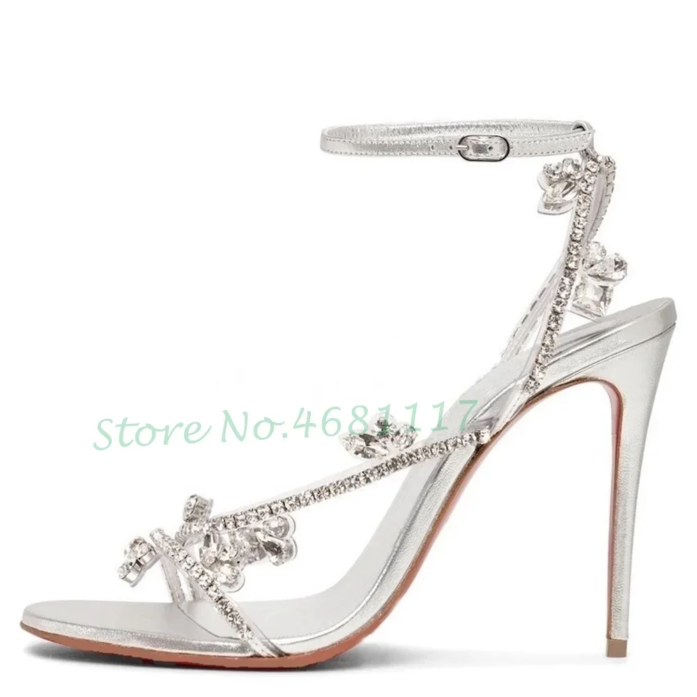 Colorful Crystal Luxury Heels Sandals Patent Leather Women Purple Cross Strap Trending Sandals Ladies Party Evening Summer Shoes